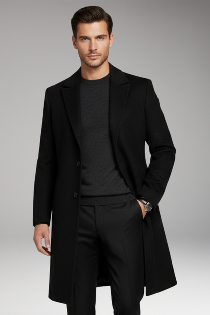 Men's Notched Lapel Long Coat Seam Pockets
