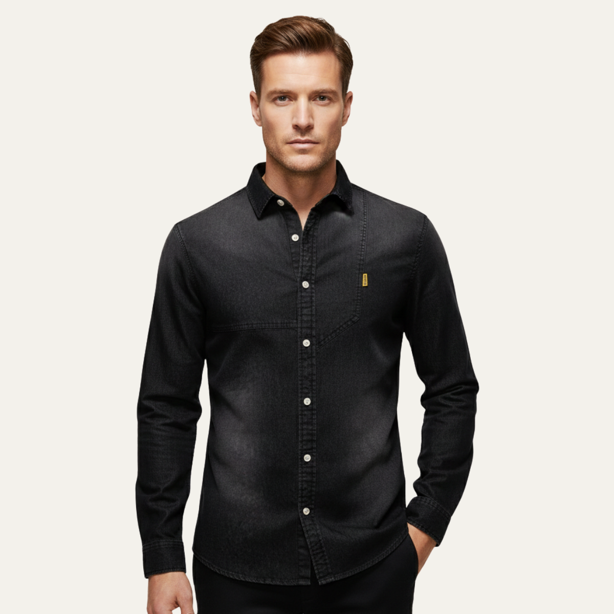 Mens Slim Fit Denim Shirt Cowboy Style Blue