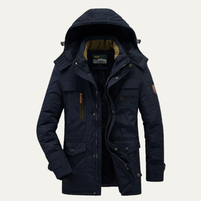 Men's Hooded Parka Coat Fleece Lined Waterproof Black
