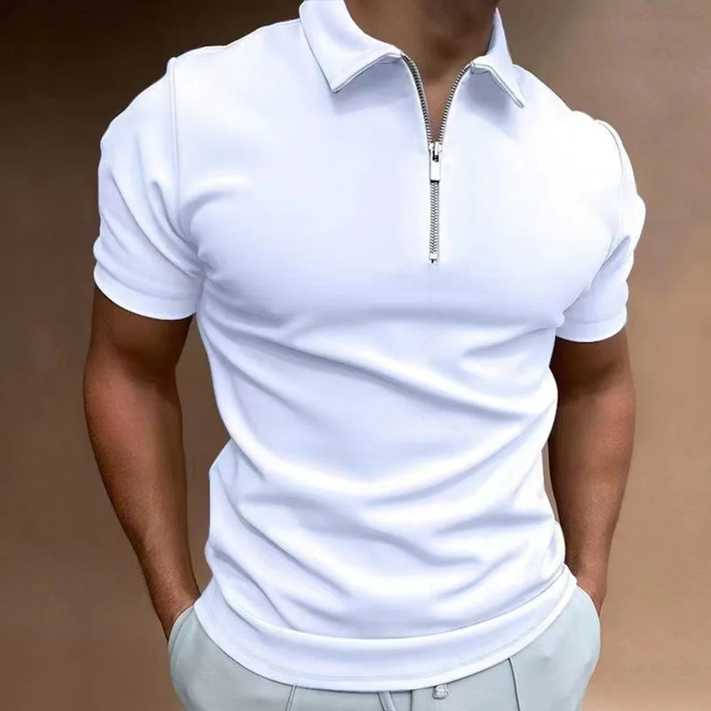 Men's Polo Shirt Zip Collar Cotton