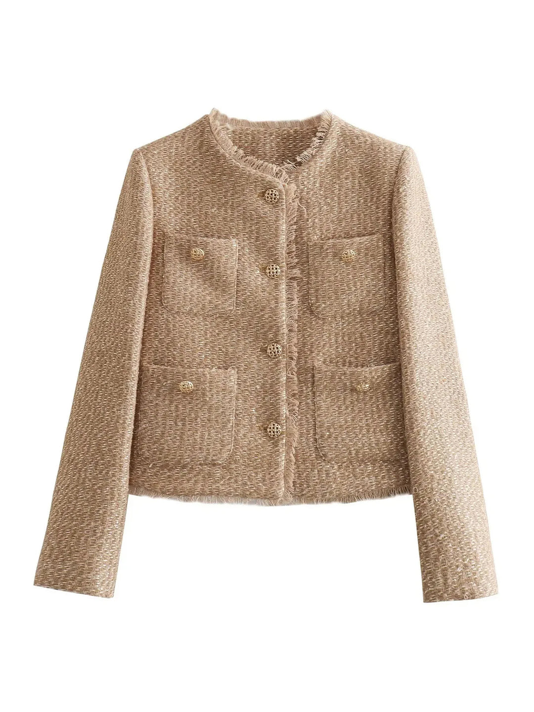 Women's Cropped Tweed Jacket - Fashinoza