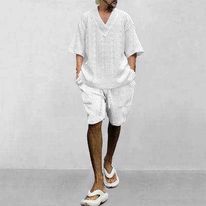 Men's Breathable Knit Polo Shirt And Shorts Set