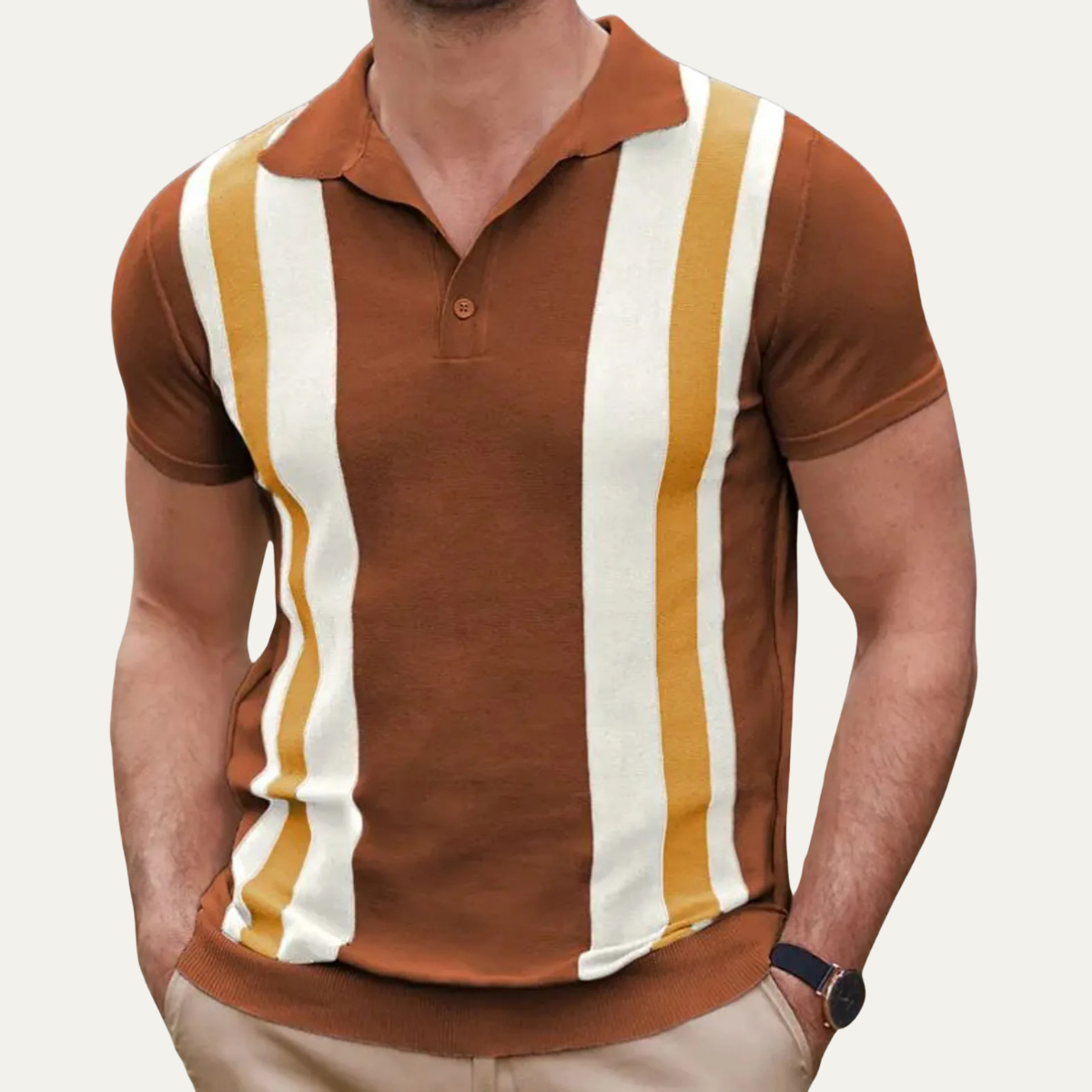 Men's Striped Knit Polo Shirt Casual Retro Style