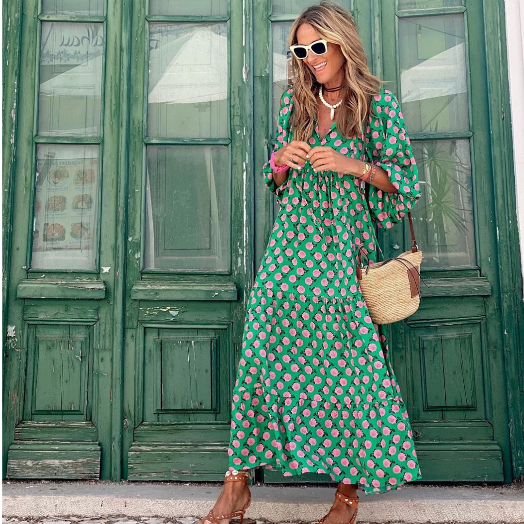 Women's Geometric Print High-Low Midi Dress