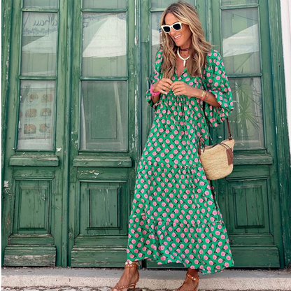 Women's Geometric Print High-Low Midi Dress