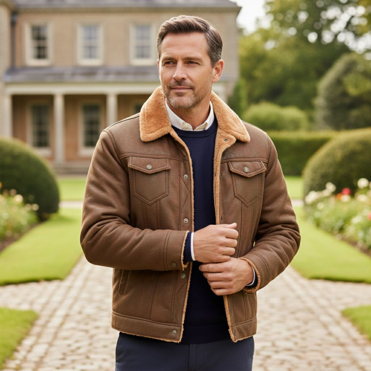 Men's Shearling Leather Jacket Vintage Style