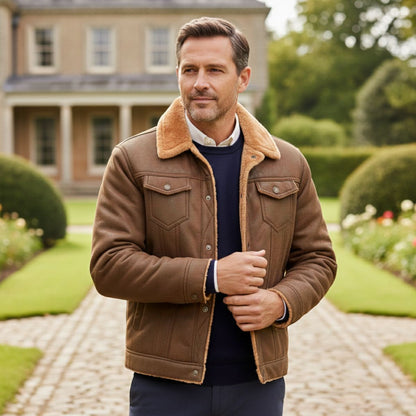 Men's Shearling Leather Jacket Vintage Style