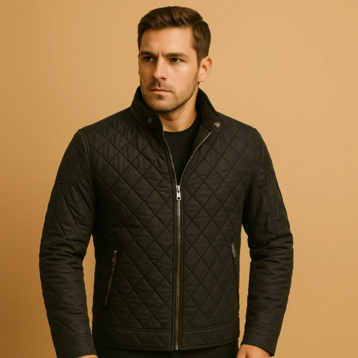 Men's Quilted Coat Lightweight Zip Pockets
