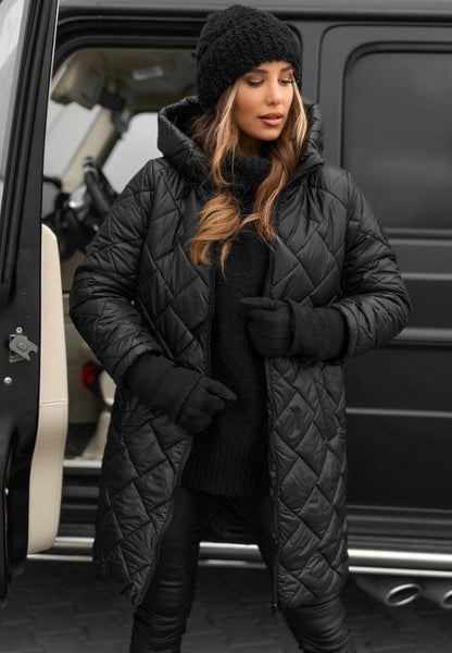 Women's Quilted Long Winter Coat With Hood