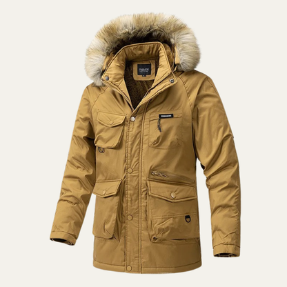 Men's Down Jacket Hooded Long Outdoor Multi Pocket