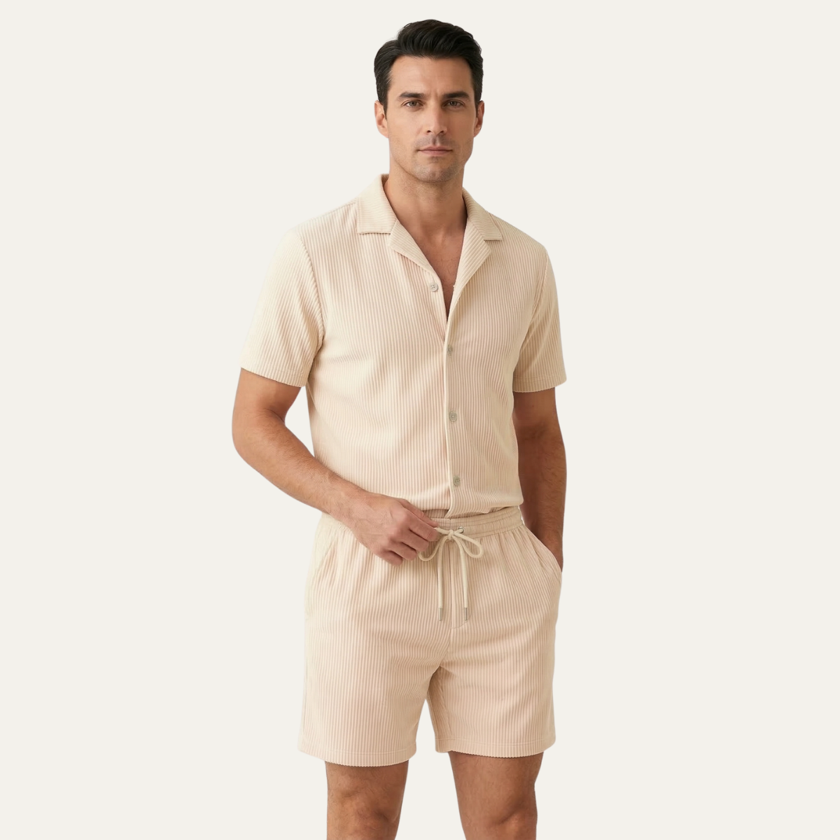 Men's Ribbed Summer Set Shirt And Shorts