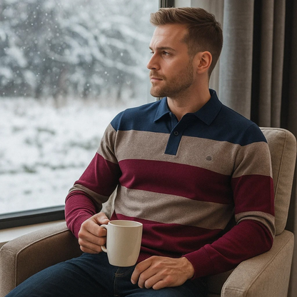 Men's Cotton Striped Polo Sweater