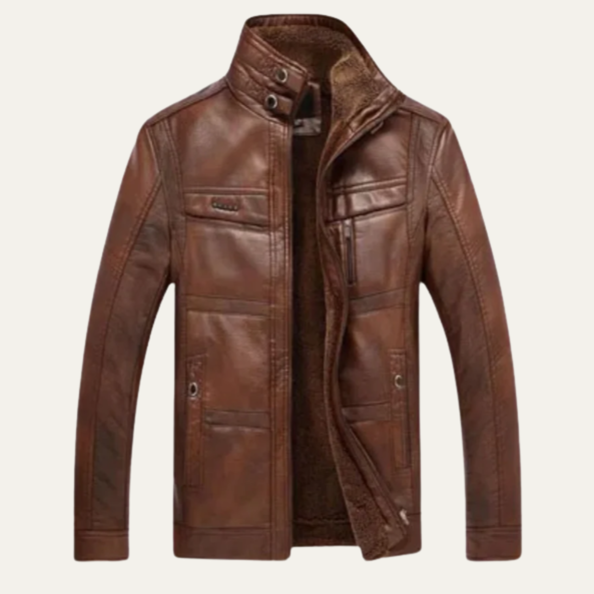 Men's Leather Winter Coat Warm Fleece Lining - Fashinoza