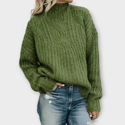 Women's Cable-Knit Sweater Mock Neck Warm