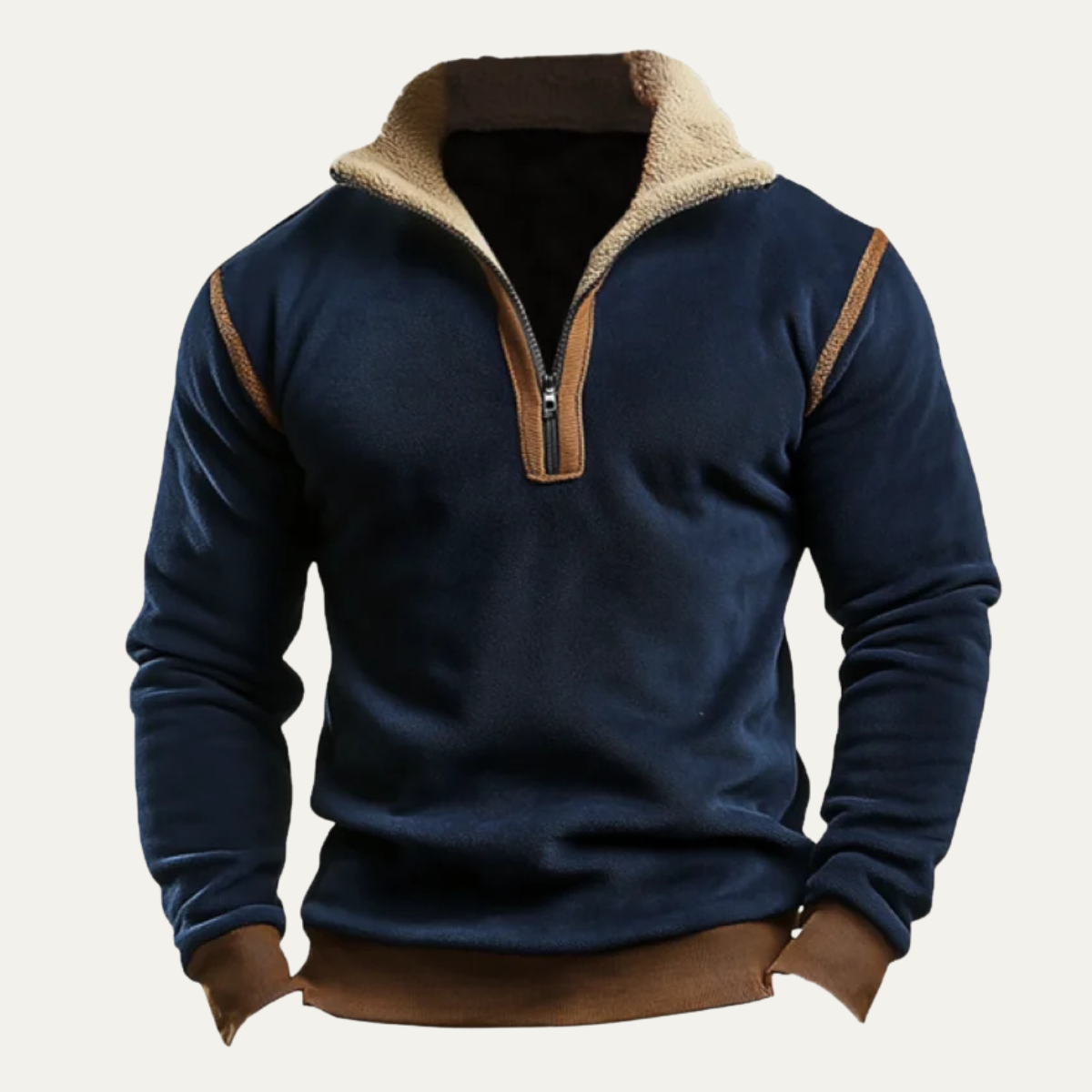 Men's Suede Quarter Zip Sweater Patchwork Brown