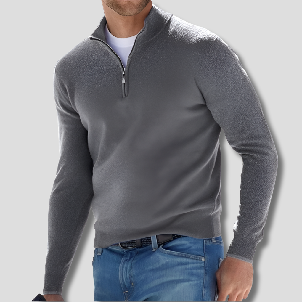 Men's Cotton Knit Pullover Zipper Collar