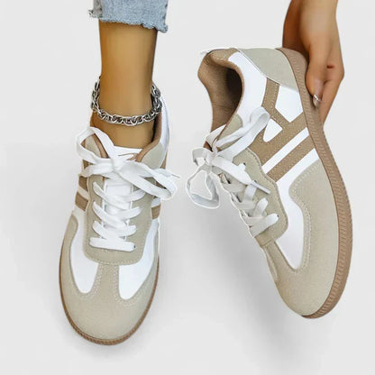 Women's Low Sneakers Beige White Colorblock - Fashinoza
