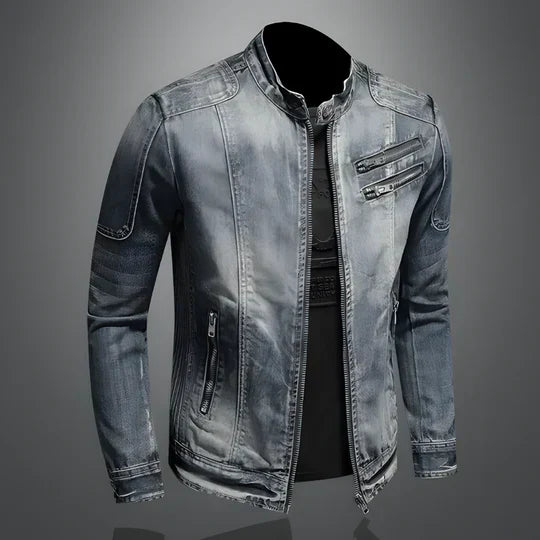 Men's Retro Denim Jacket Rugged Blue - Fashinoza