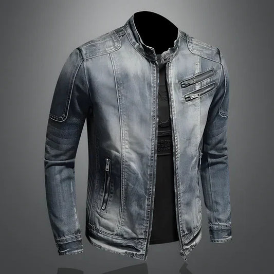 Men's Retro Denim Jacket Comfortable Rugged Blue - Fashinoza