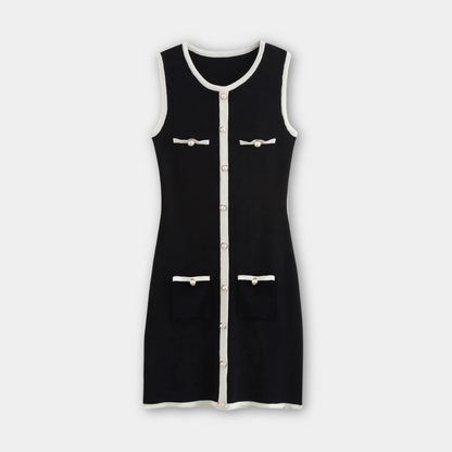 Elegant Button-Trim Mini Dress