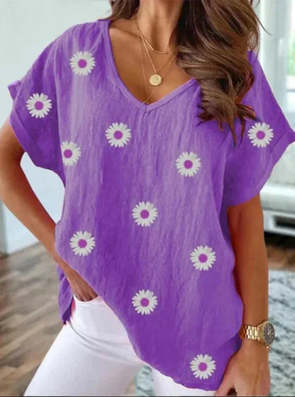 Women's V-Neck T-Shirt 3D Floral Print - Fashinoza