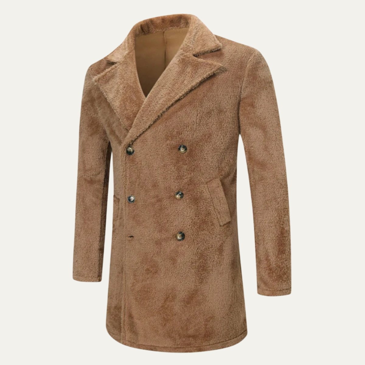 Men's Double Breasted Plush Winter Coat Brown