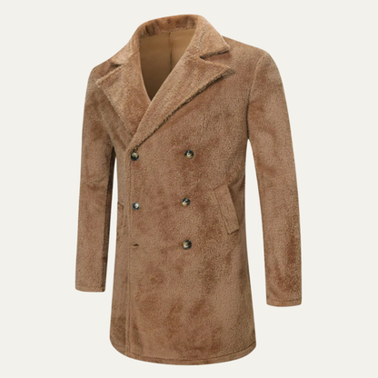 Men's Double Breasted Plush Winter Coat Brown