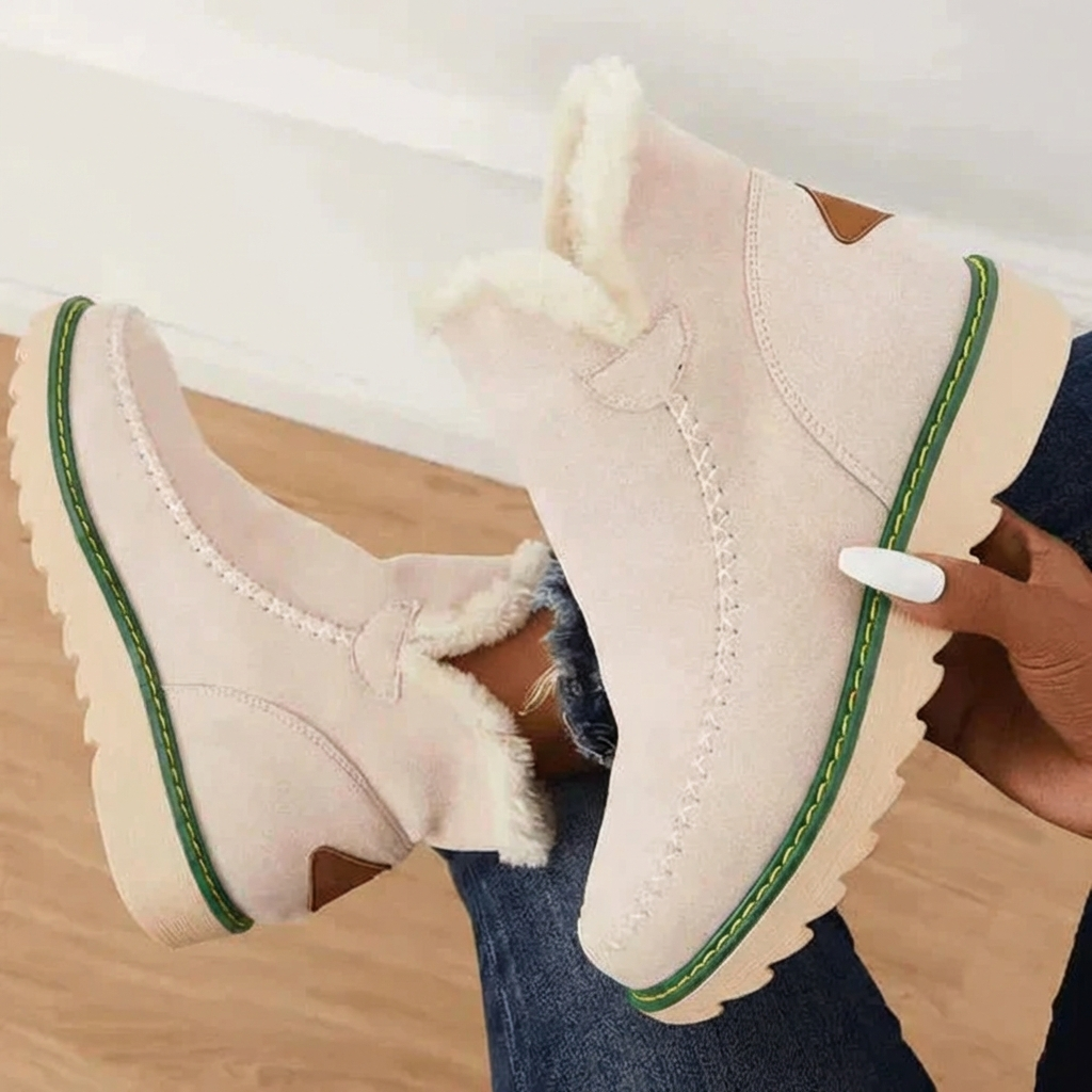 Platform Slip-On Fleece-Lined Ankle Boots for Women – Cozy Stylish Comfort Caliboot