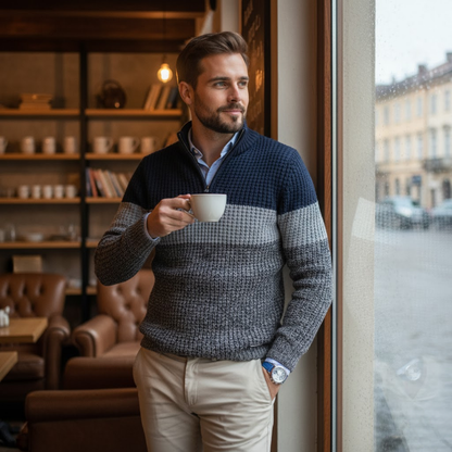 Textured Colorblock Half-Zip Sweater