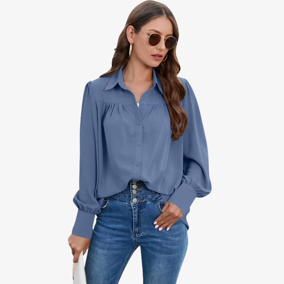 Women's Chiffon Blouse Lantern Sleeves - Fashinoza