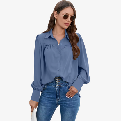 Women's Chiffon Blouse Lantern Sleeves - Fashinoza