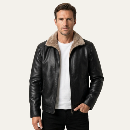 Men's Leather Jacket Fleece Lined Winter Black