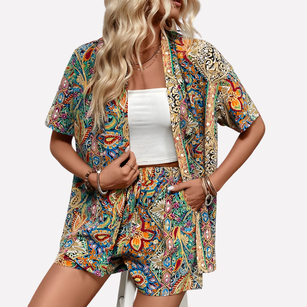 Women's Kimono Shirt Set Cotton