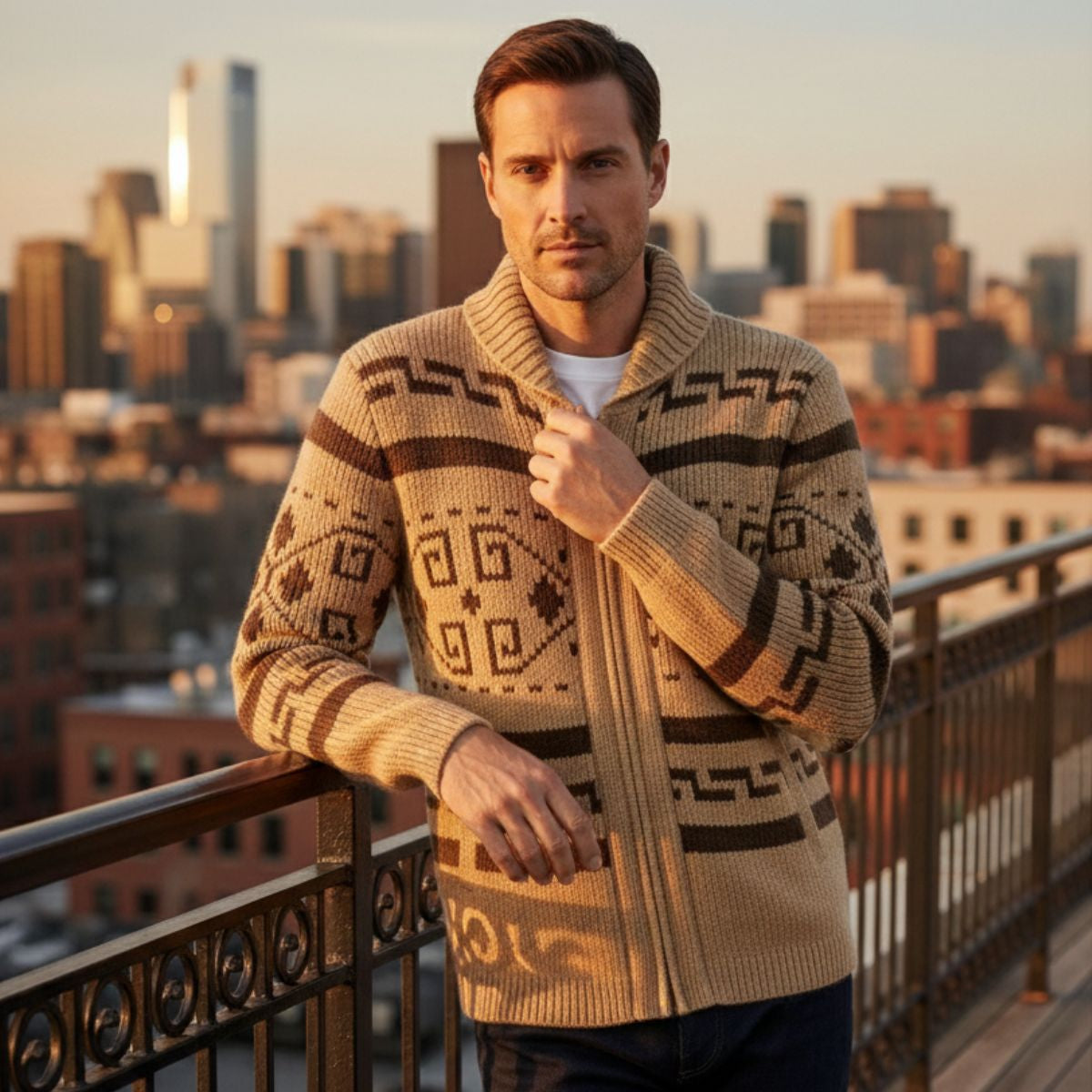 Men's Vintage Knit Cardigan Shawl Collar Thick Winter