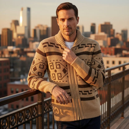 Men's Vintage Knit Cardigan Shawl Collar Thick Winter