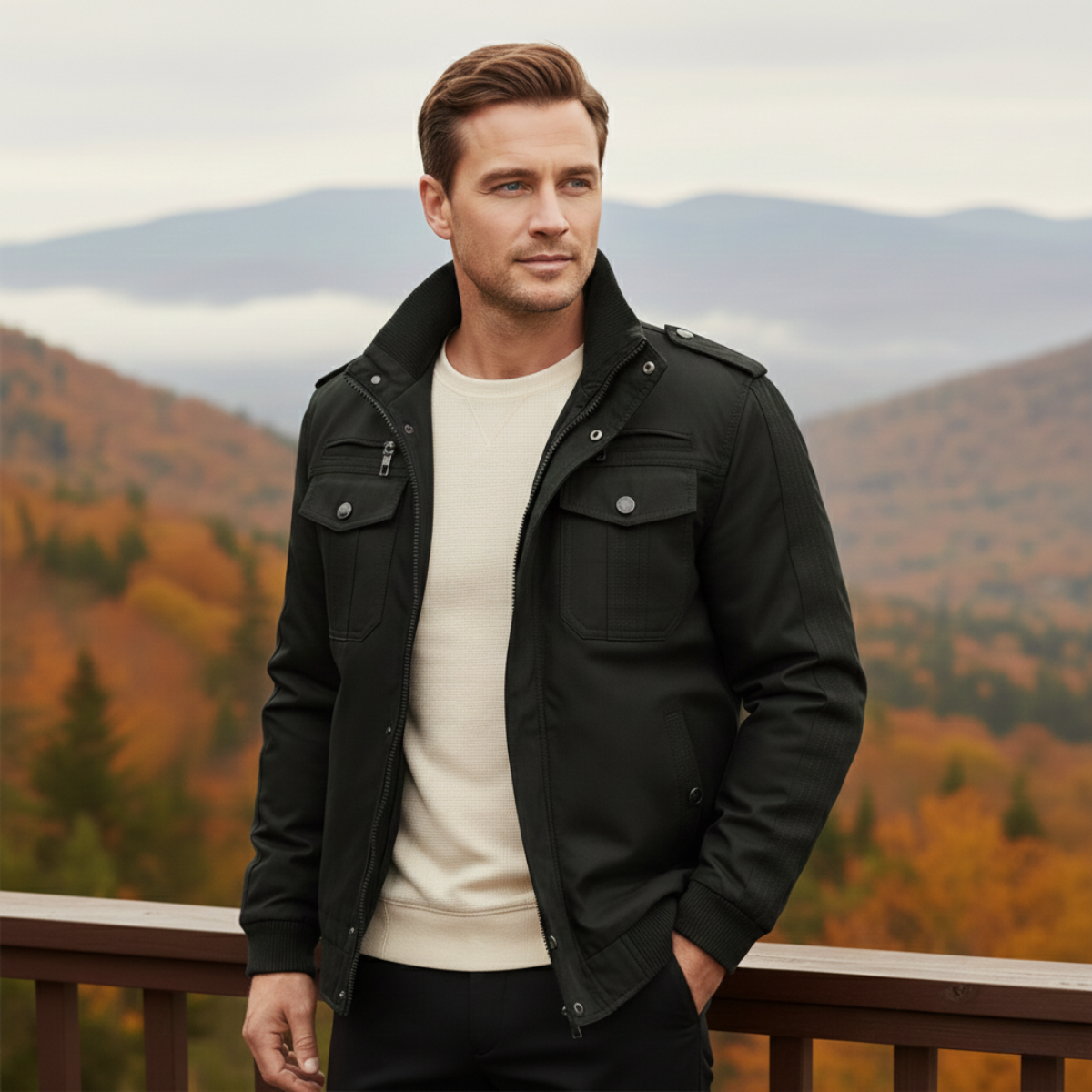 Mens Thermal Military Jacket Fleece Lined Zip Up