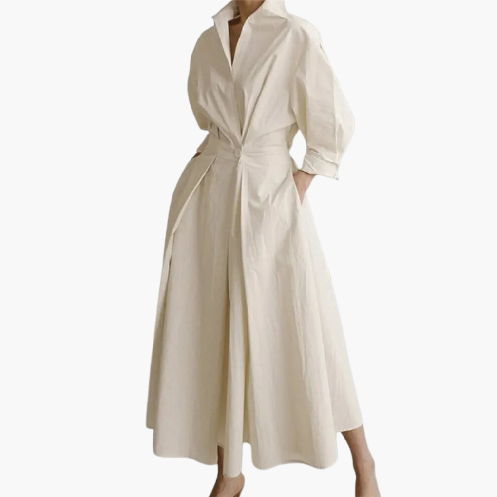 Women's Long Sleeve Shirt Dress Button Front - Fashinoza
