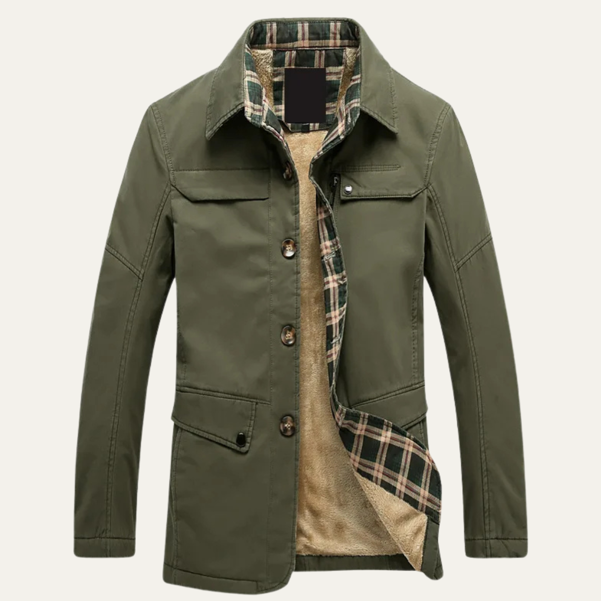 Men's Fleece Lined Jacket Warm Plaid Lining - Fashinoza