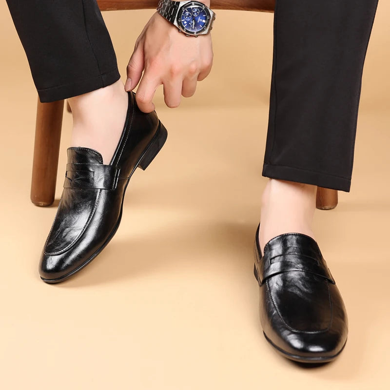 Men's Slip-On Dress Shoes Strap Detail Leather