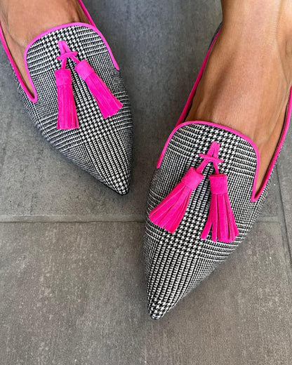 Women's Pointed Toe Tassel Loafers Slip On