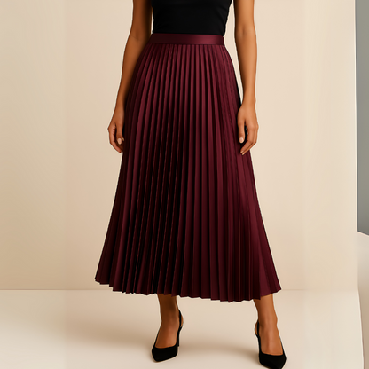 Women's High-Waist Satin Pleated Skirt