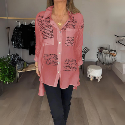 Women's Button-Up Shirt Handwritten Design