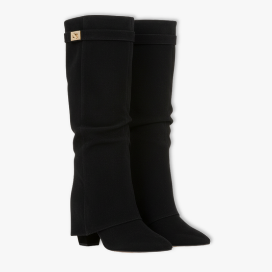 Women's Pointed Metal Buckle Knee High Boots