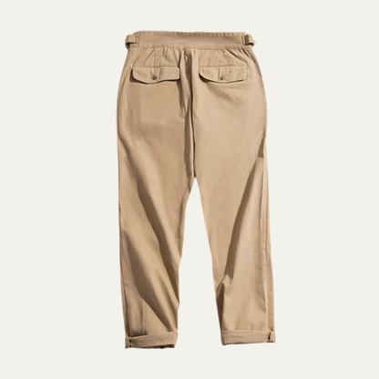 Men's High Waisted Cargo Pants Vintage Style Cotton Tan