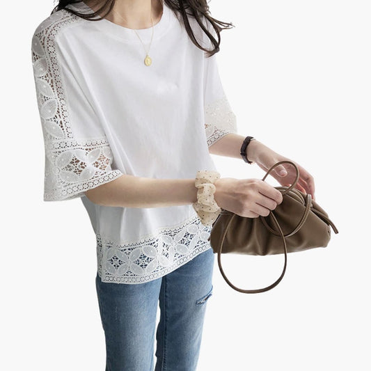 Women's Short Sleeve Lace T-Shirt - Fashinoza