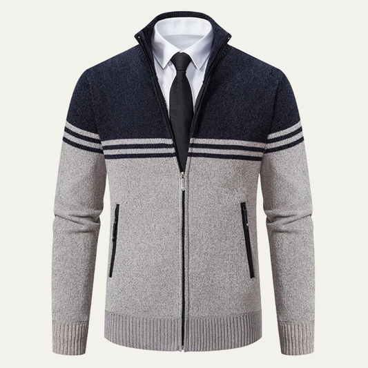 Men's Striped Fleece Lined Knit Sweater Jacket - Fashinoza