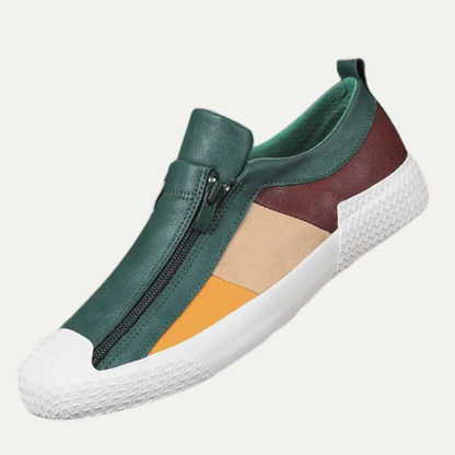 Men's Leather Sneakers Zip Closure Brown