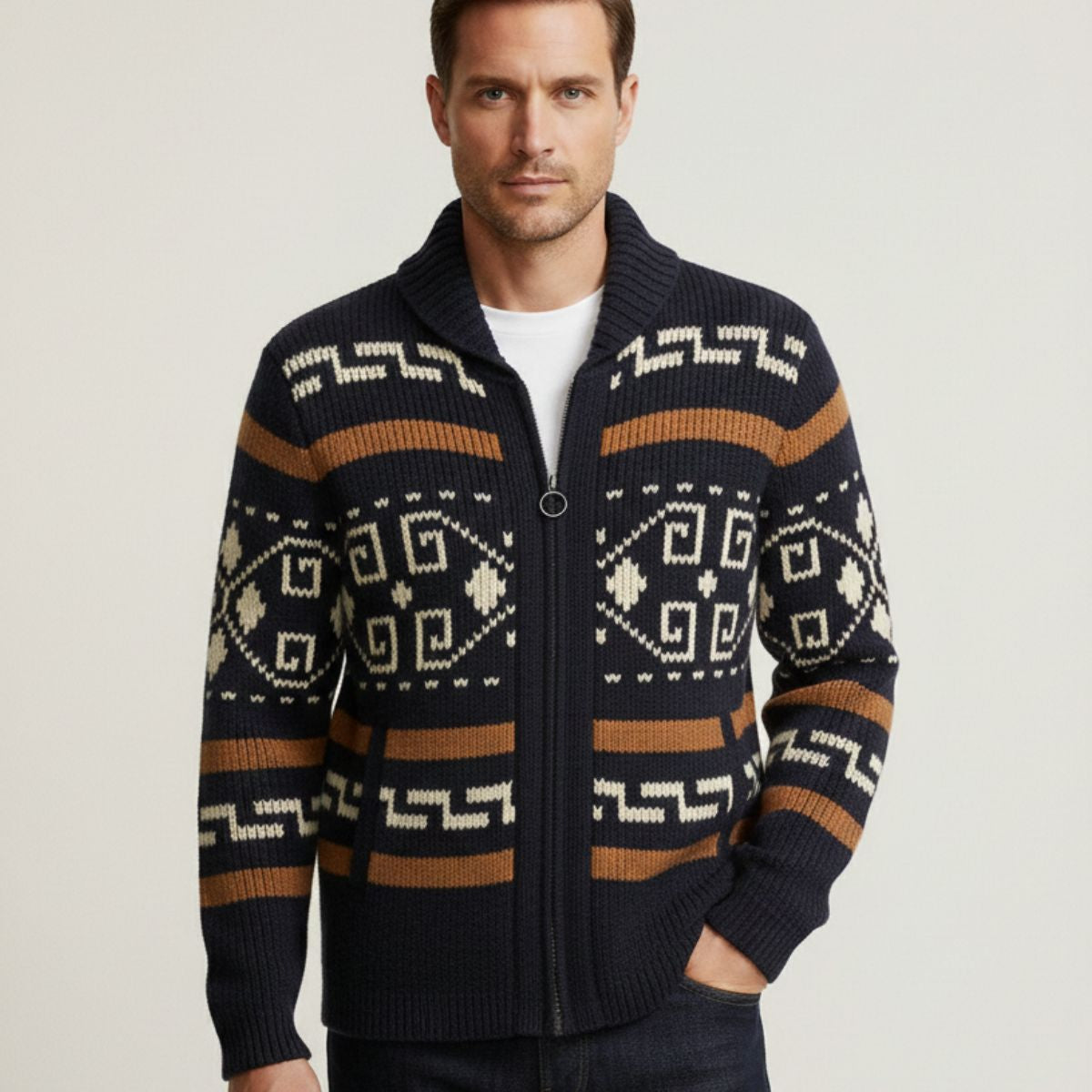 Men's Vintage Knit Cardigan Shawl Collar Thick Winter