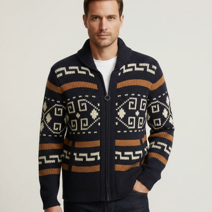 Men's Vintage Knit Cardigan Shawl Collar Thick Winter