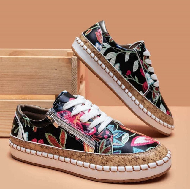 Women's Floral Lace Sneakers Zip Up